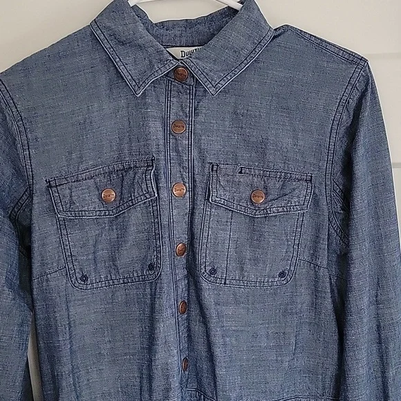 Duluth Trading Organic Cotton Rootstock Denim Long Sleeve Gardening Dress SZ XS - Picture 3 of 14